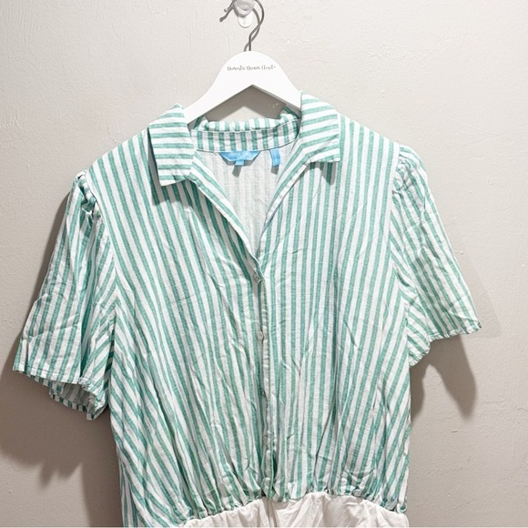 DRAPER JAMES RSVP Women’s Blue White Stripe Button Up Linen Blend Bodysuit XL - Picture 2 of 8